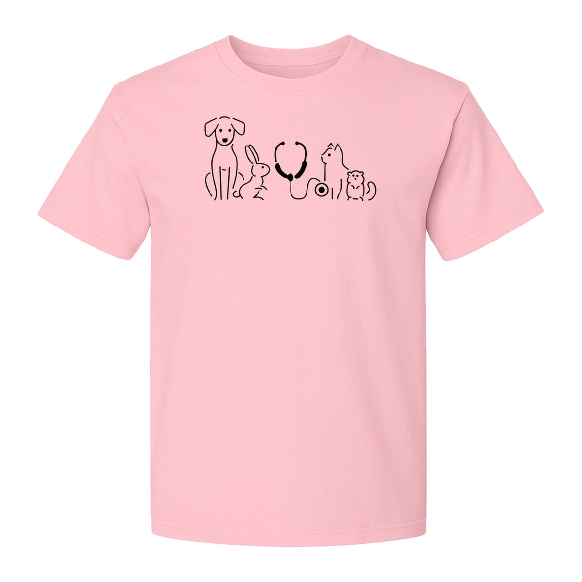 Veterinarian T-Shirt, Line Art Pets and Stethoscope Design for Vet Techs and Animal Care Students