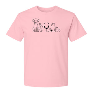 Veterinarian T-Shirt, Line Art Pets and Stethoscope Design for Vet Techs and Animal Care Students