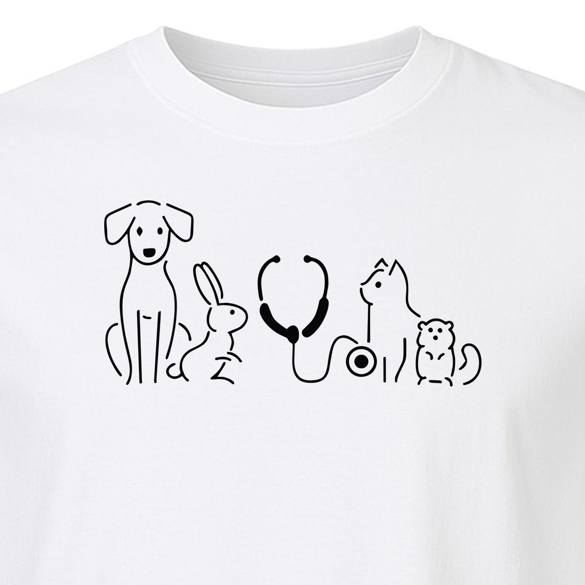 Veterinarian T-Shirt, Line Art Pets and Stethoscope Design for Vet Techs and Animal Care Students