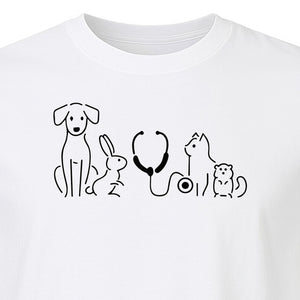 Veterinarian T-Shirt, Line Art Pets and Stethoscope Design for Vet Techs and Animal Care Students