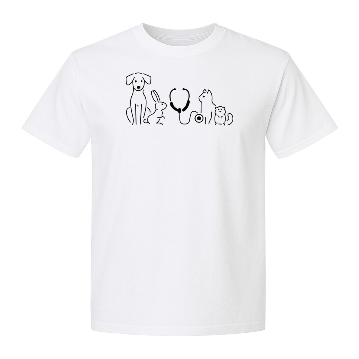 Veterinarian T-Shirt, Line Art Pets and Stethoscope Design for Vet Techs and Animal Care Students