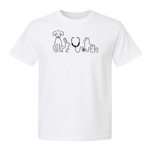 Veterinarian T-Shirt, Line Art Pets and Stethoscope Design for Vet Techs and Animal Care Students