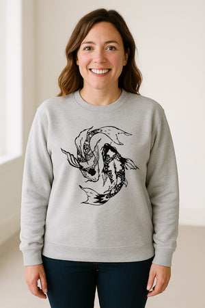 Koi Fish Sweatshirt, Japanese-Inspired Curled Illustration for Anglers and Art Lovers