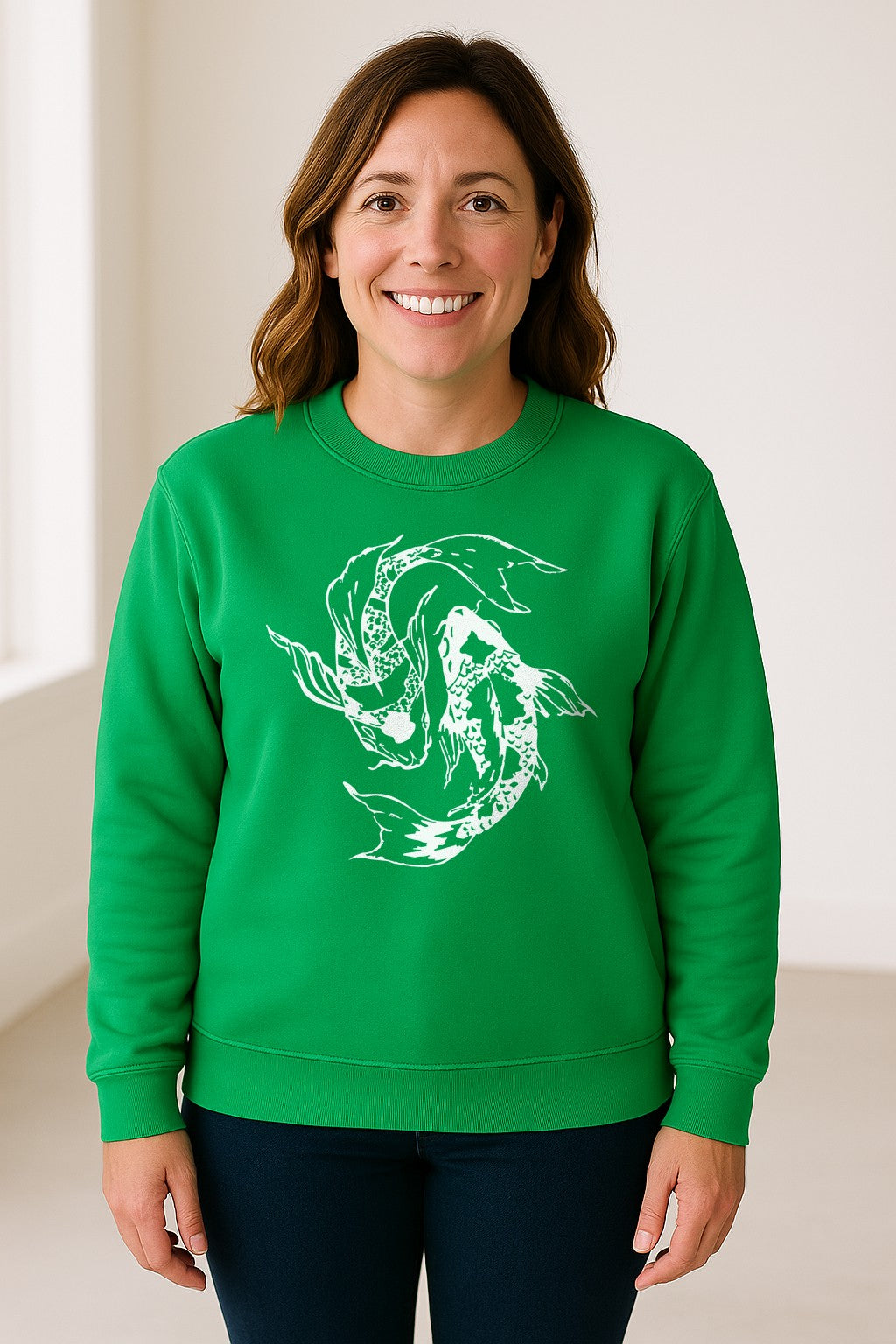 Koi Fish Sweatshirt, Japanese-Inspired Curled Illustration for Anglers and Art Lovers