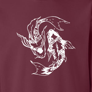 Koi Fish Sweatshirt, Japanese-Inspired Curled Illustration for Anglers and Art Lovers