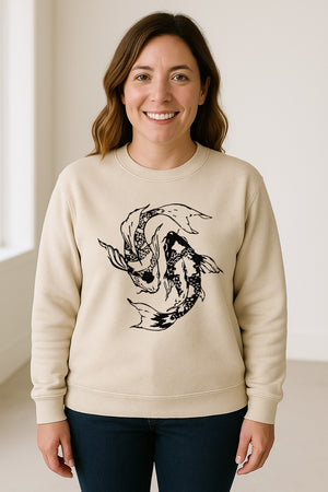 Koi Fish Sweatshirt, Japanese-Inspired Curled Illustration for Anglers and Art Lovers