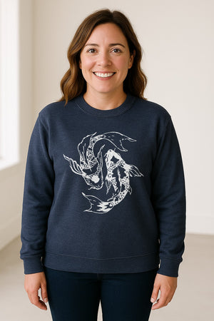 Koi Fish Sweatshirt, Japanese-Inspired Curled Illustration for Anglers and Art Lovers
