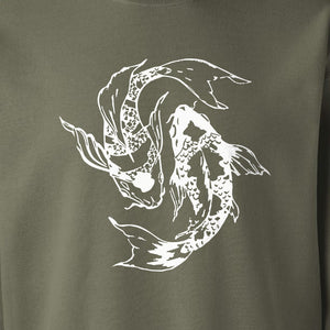 Koi Fish Sweatshirt, Japanese-Inspired Curled Illustration for Anglers and Art Lovers