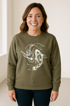 Koi Fish Sweatshirt, Japanese-Inspired Curled Illustration for Anglers and Art Lovers