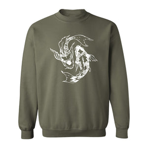 Koi Fish Sweatshirt, Japanese-Inspired Curled Illustration for Anglers and Art Lovers