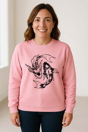 Koi Fish Sweatshirt, Japanese-Inspired Curled Illustration for Anglers and Art Lovers
