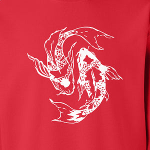 Koi Fish Sweatshirt, Japanese-Inspired Curled Illustration for Anglers and Art Lovers