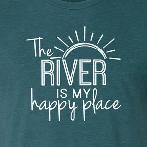 River Happy Place T-Shirt, Sunray Graphic for Kayakers, Campers and Outdoor Adventures