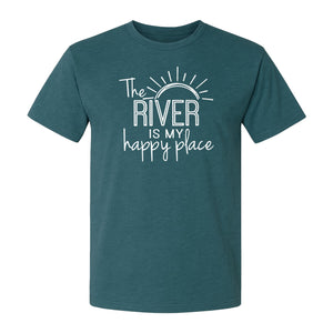 River Happy Place T-Shirt, Sunray Graphic for Kayakers, Campers and Outdoor Adventures