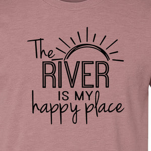 River Happy Place T-Shirt, Sunray Graphic for Kayakers, Campers and Outdoor Adventures