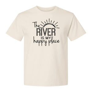 River Happy Place T-Shirt, Sunray Graphic for Kayakers, Campers and Outdoor Adventures