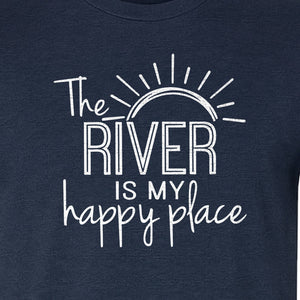 River Happy Place T-Shirt, Sunray Graphic for Kayakers, Campers and Outdoor Adventures