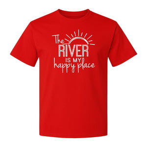 River Happy Place T-Shirt, Sunray Graphic for Kayakers, Campers and Outdoor Adventures