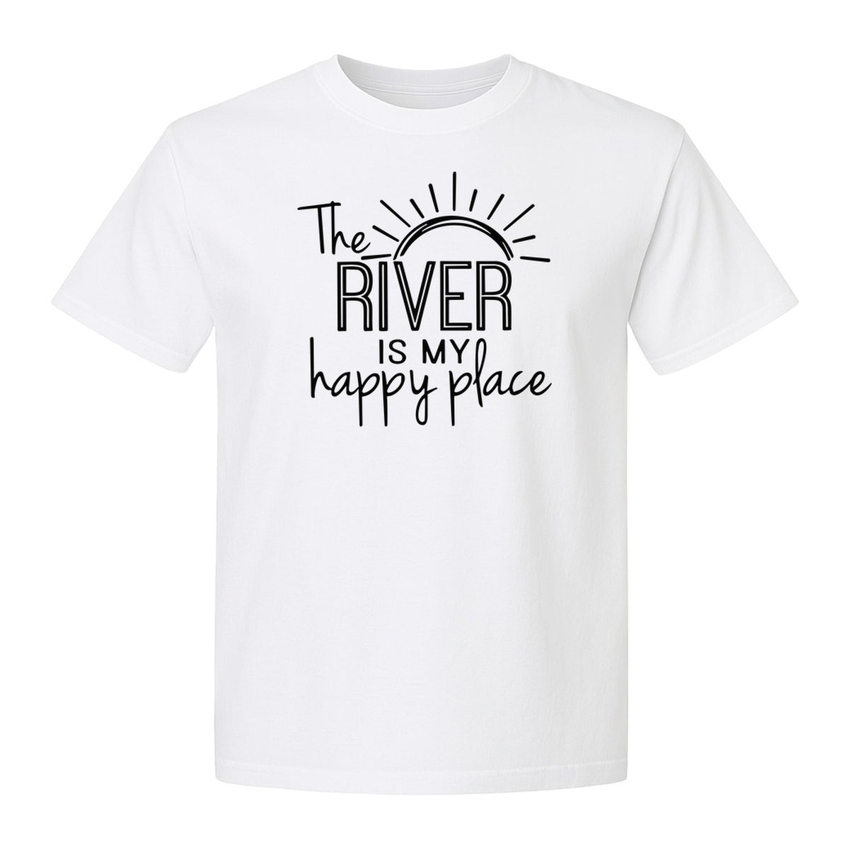 River Happy Place T-Shirt, Sunray Graphic for Kayakers, Campers and Outdoor Adventures