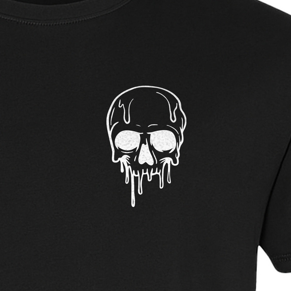 Melting Skull T-Shirt, Small Left Chest Graphic for Halloween Parties and Spooky Season