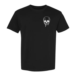 Melting Skull T-Shirt, Small Left Chest Graphic for Halloween Parties and Spooky Season