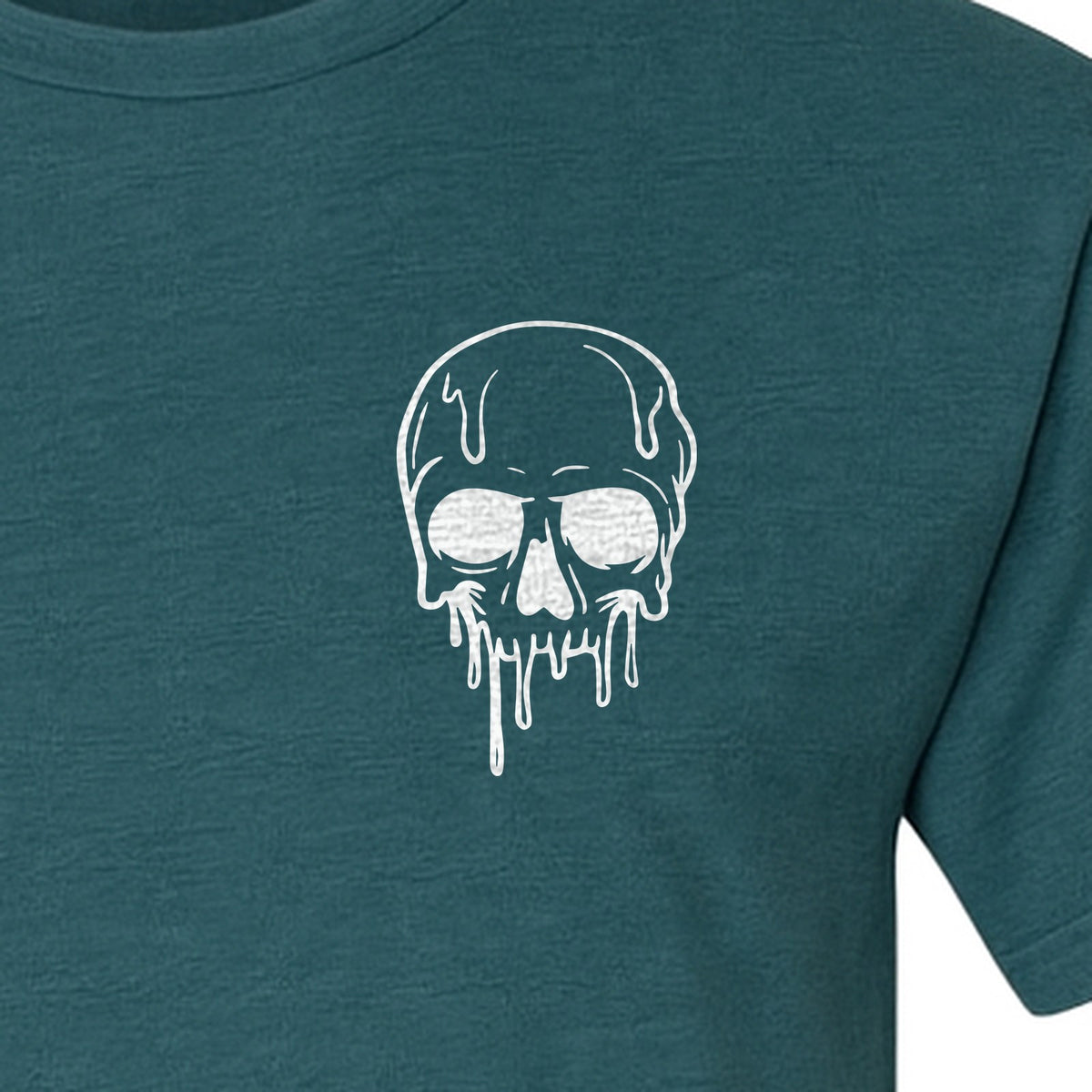 Melting Skull T-Shirt, Small Left Chest Graphic for Halloween Parties and Spooky Season