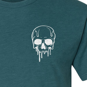 Melting Skull T-Shirt, Small Left Chest Graphic for Halloween Parties and Spooky Season