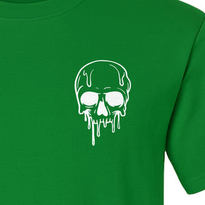 Melting Skull T-Shirt, Small Left Chest Graphic for Halloween Parties and Spooky Season