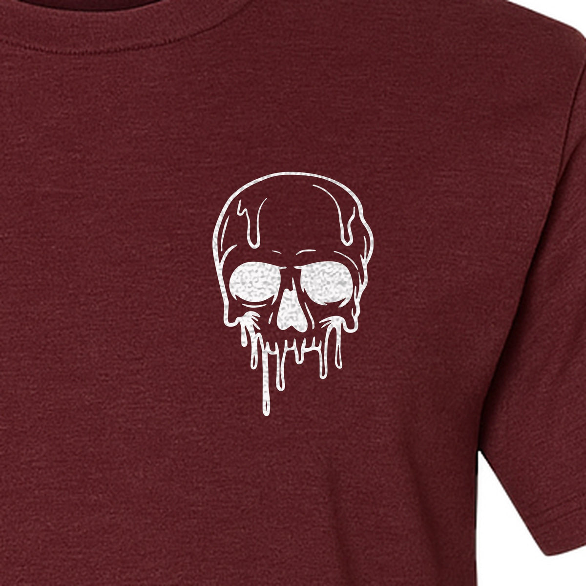 Melting Skull T-Shirt, Small Left Chest Graphic for Halloween Parties and Spooky Season