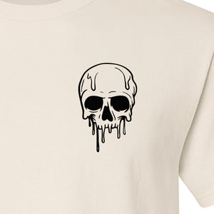 Melting Skull T-Shirt, Small Left Chest Graphic for Halloween Parties and Spooky Season