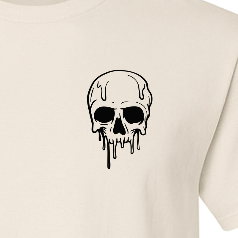 Melting Skull T-Shirt, Small Left Chest Graphic for Halloween Parties and Spooky Season
