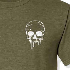 Melting Skull T-Shirt, Small Left Chest Graphic for Halloween Parties and Spooky Season