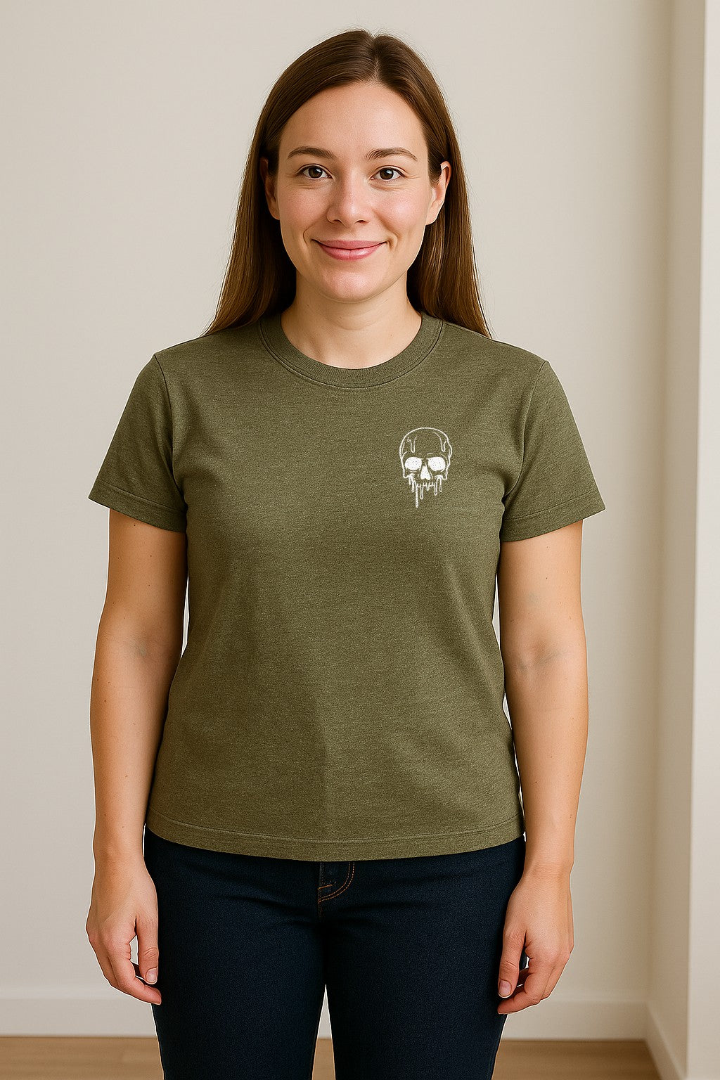 Melting Skull T-Shirt, Small Left Chest Graphic for Halloween Parties and Spooky Season