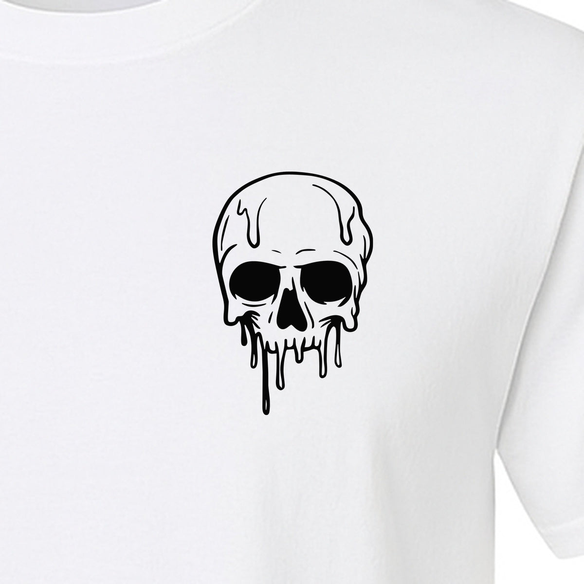 Melting Skull T-Shirt, Small Left Chest Graphic for Halloween Parties and Spooky Season