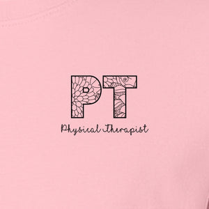 Physical Therapist T-Shirt, Floral PT Pocket Design for Therapy Professionals and Graduation Gifts