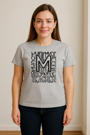 Music Teacher T-Shirt, Typography M Word Art for Band and Choir Educators