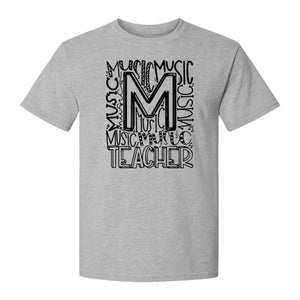 Music Teacher T-Shirt, Typography M Word Art for Band and Choir Educators