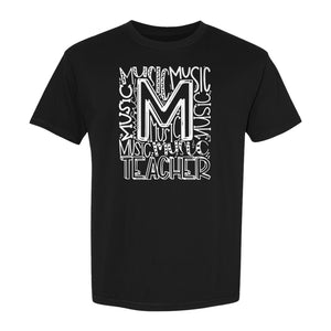 Music Teacher T-Shirt, Typography M Word Art for Band and Choir Educators