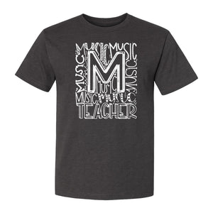 Music Teacher T-Shirt, Typography M Word Art for Band and Choir Educators