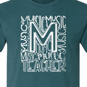 Music Teacher T-Shirt, Typography M Word Art for Band and Choir Educators