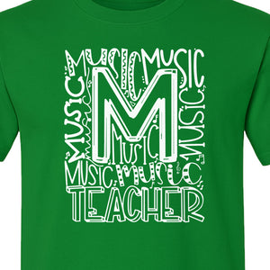 Music Teacher T-Shirt, Typography M Word Art for Band and Choir Educators