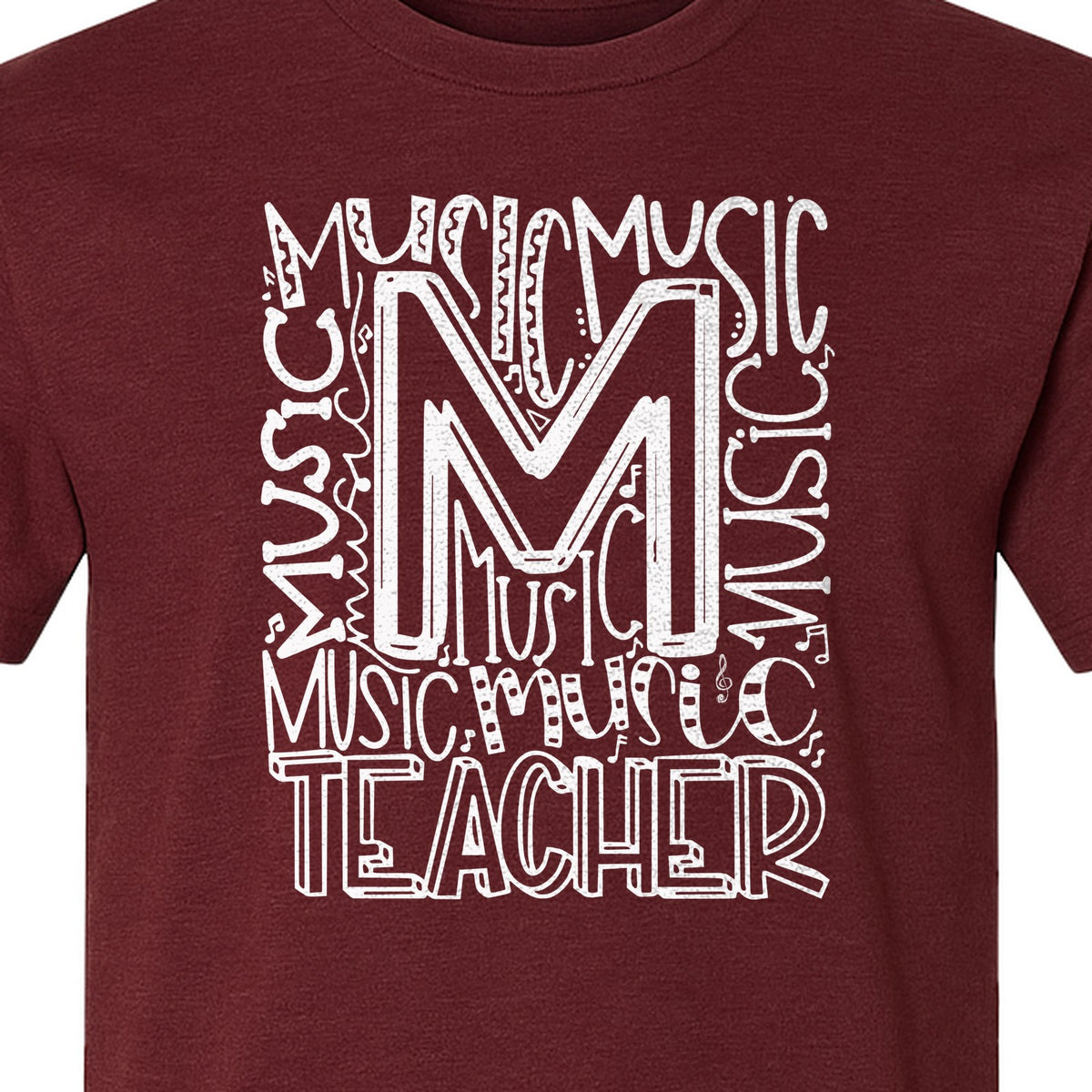 Music Teacher T-Shirt, Typography M Word Art for Band and Choir Educators