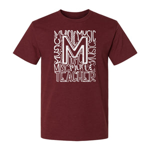 Music Teacher T-Shirt, Typography M Word Art for Band and Choir Educators