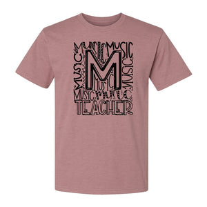 Music Teacher T-Shirt, Typography M Word Art for Band and Choir Educators