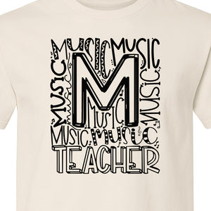 Music Teacher T-Shirt, Typography M Word Art for Band and Choir Educators