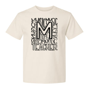 Music Teacher T-Shirt, Typography M Word Art for Band and Choir Educators