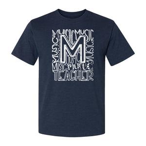 Music Teacher T-Shirt, Typography M Word Art for Band and Choir Educators