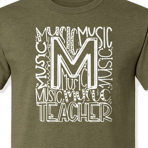 Music Teacher T-Shirt, Typography M Word Art for Band and Choir Educators