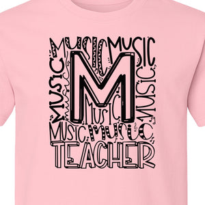 Music Teacher T-Shirt, Typography M Word Art for Band and Choir Educators