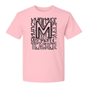 Music Teacher T-Shirt, Typography M Word Art for Band and Choir Educators